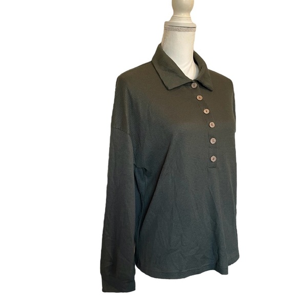 SHEIN Olive Green Long Sleeve Button-Up Women's Top Small - Picture 3 of 13